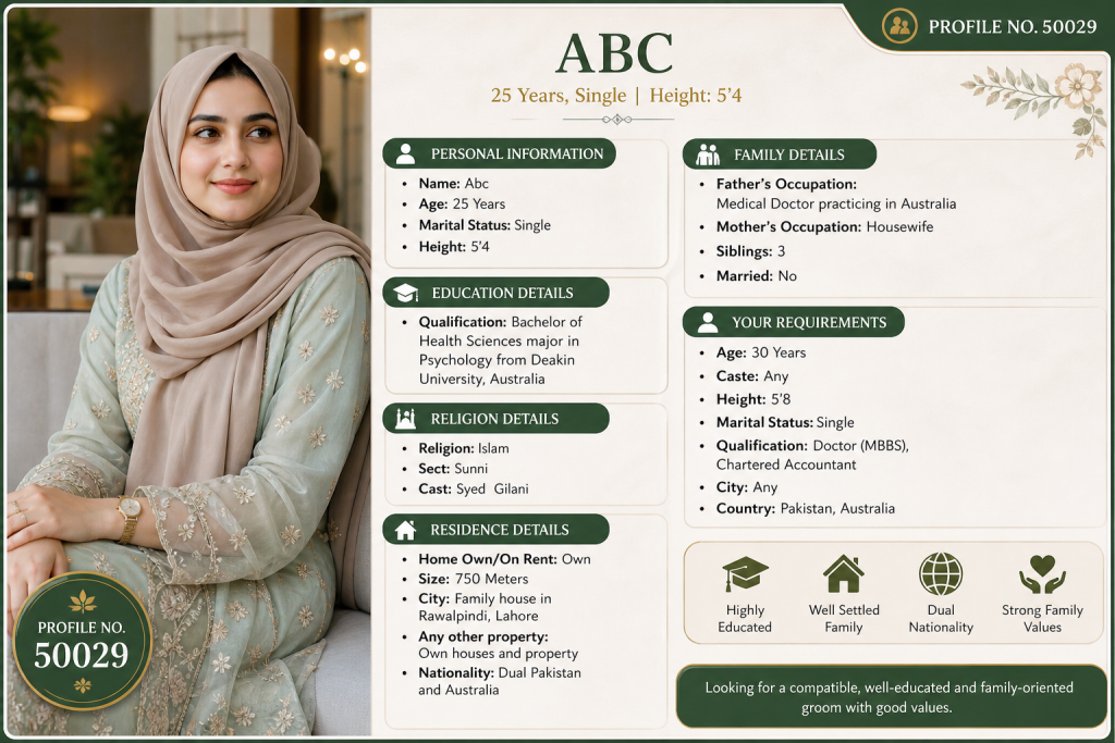 Australian Pakistani Dual Nationality Rishta Girl