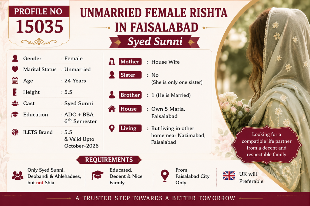 Unmarried Female Rishta in Faisalabad